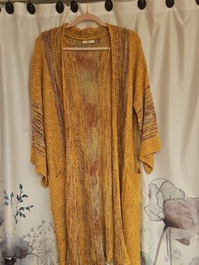 easel Mustard Open-Front Knit Cardigan with Multicolor Accents